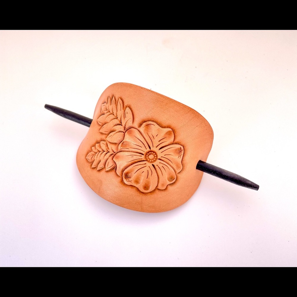 Leather hair barrette, hair clip with stick, hair slide - Picture 3 of 5